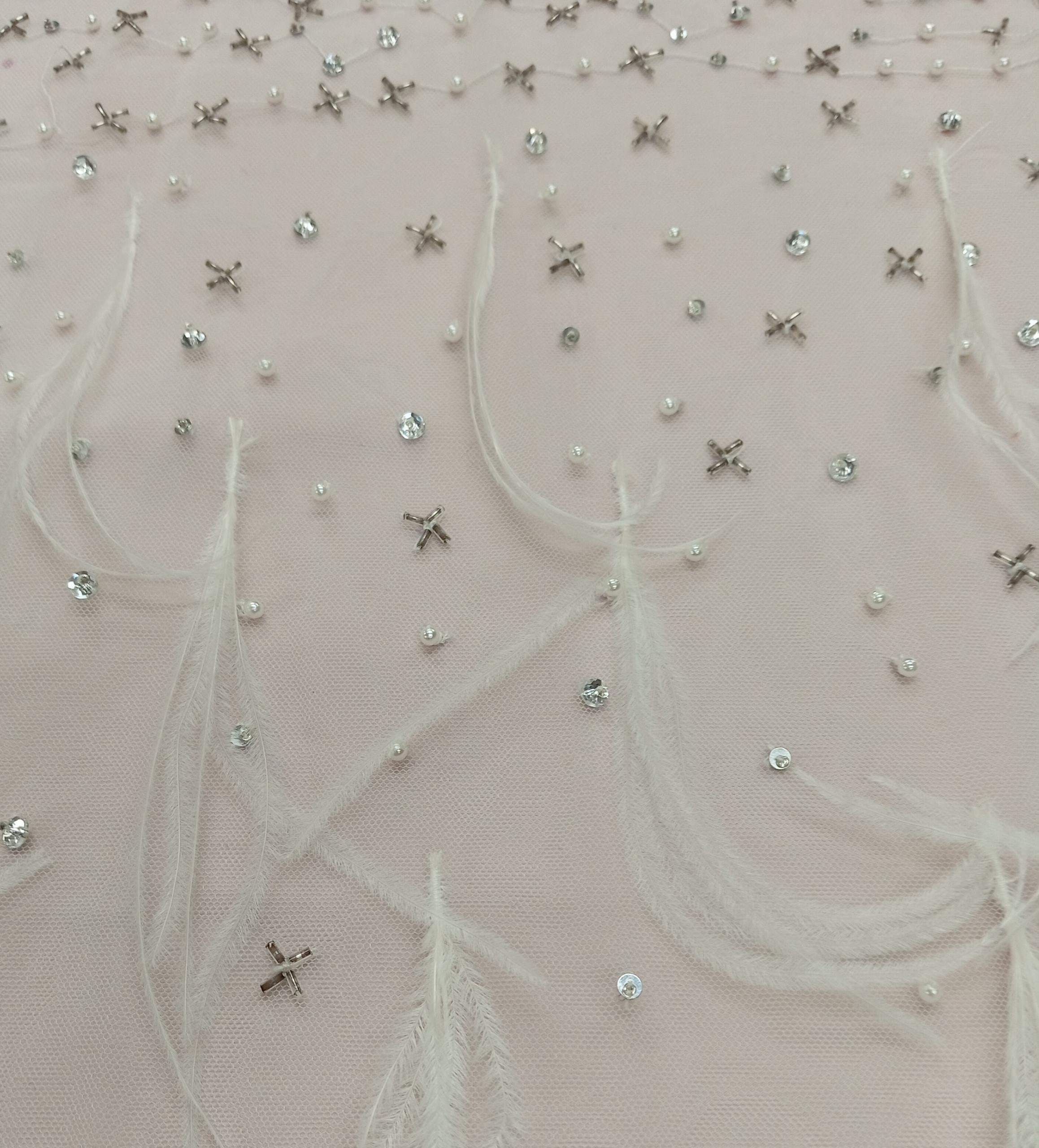 Embroidered Feathers Tulle - ED HL 2003 - 2 cols