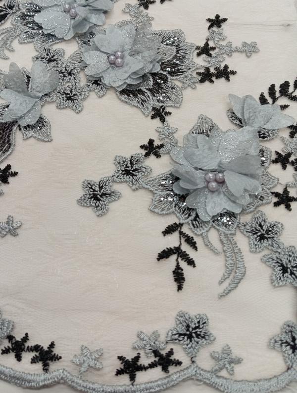 3D Silver Grey Floral - Lace HL 02-6 | Trade80Silks