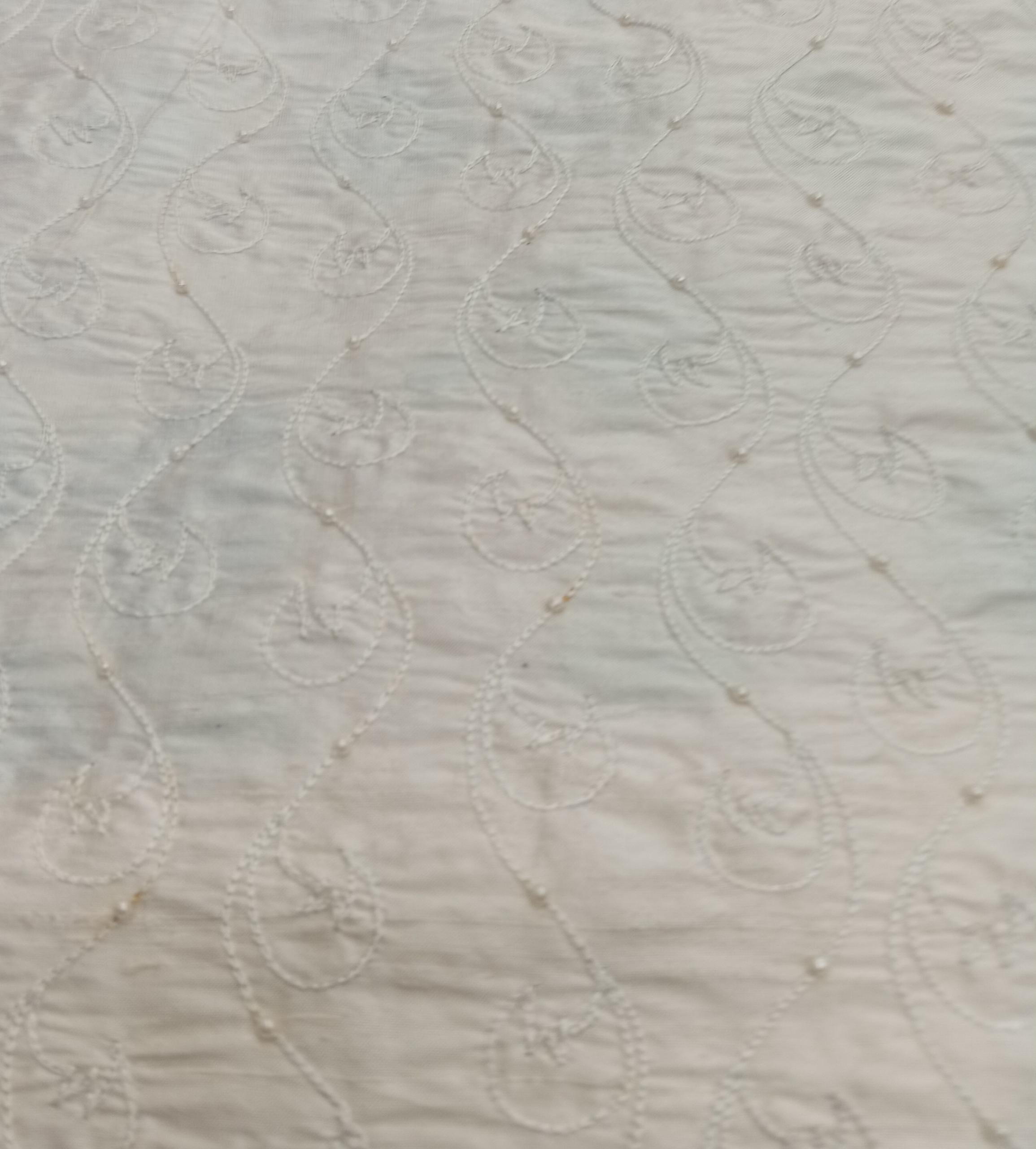 Embroidered Silk Dupion - PE14 - 100% Silk base - Ivory