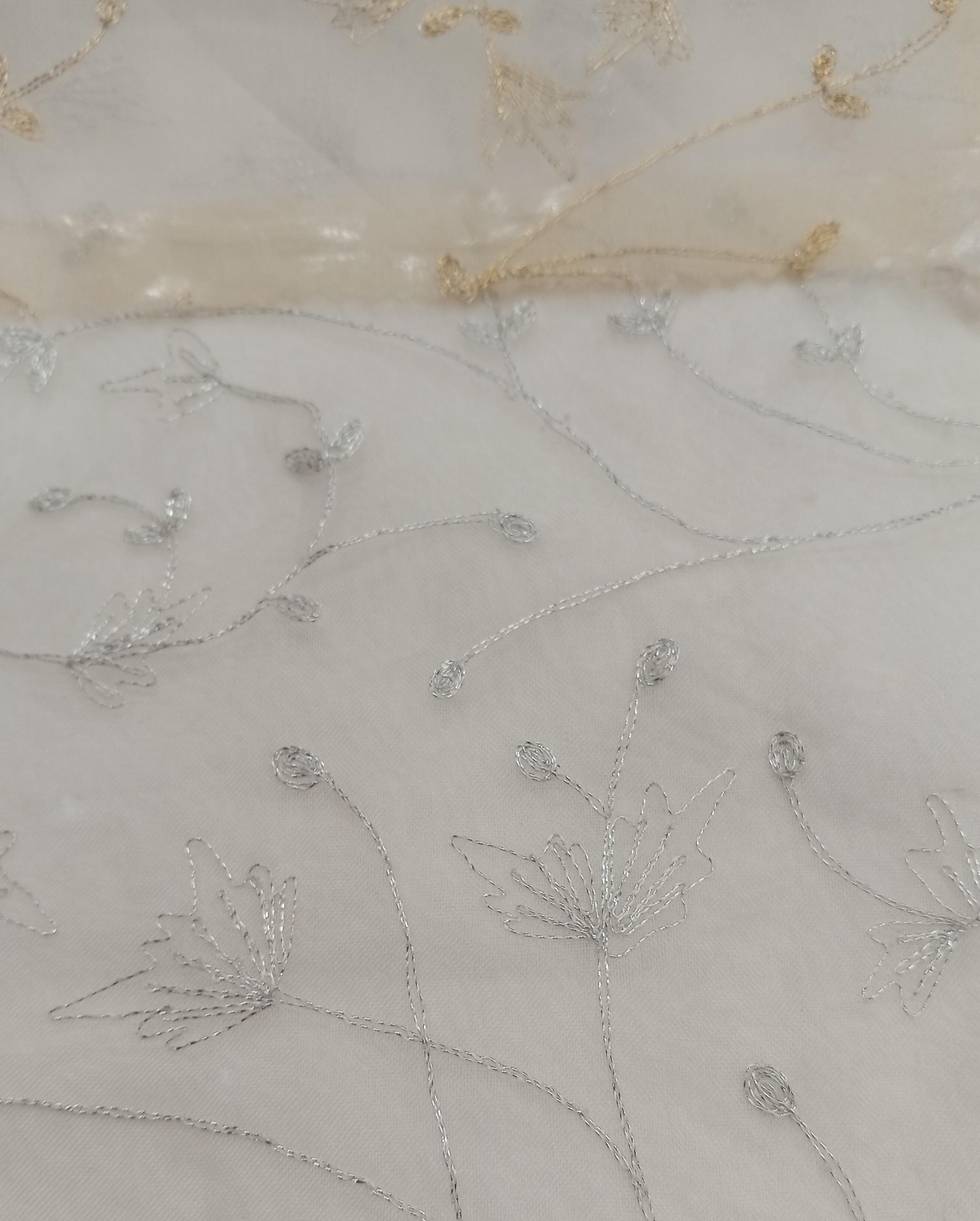 Embroidered Silk Organza - ME79 - 100% Silk base - Ivory