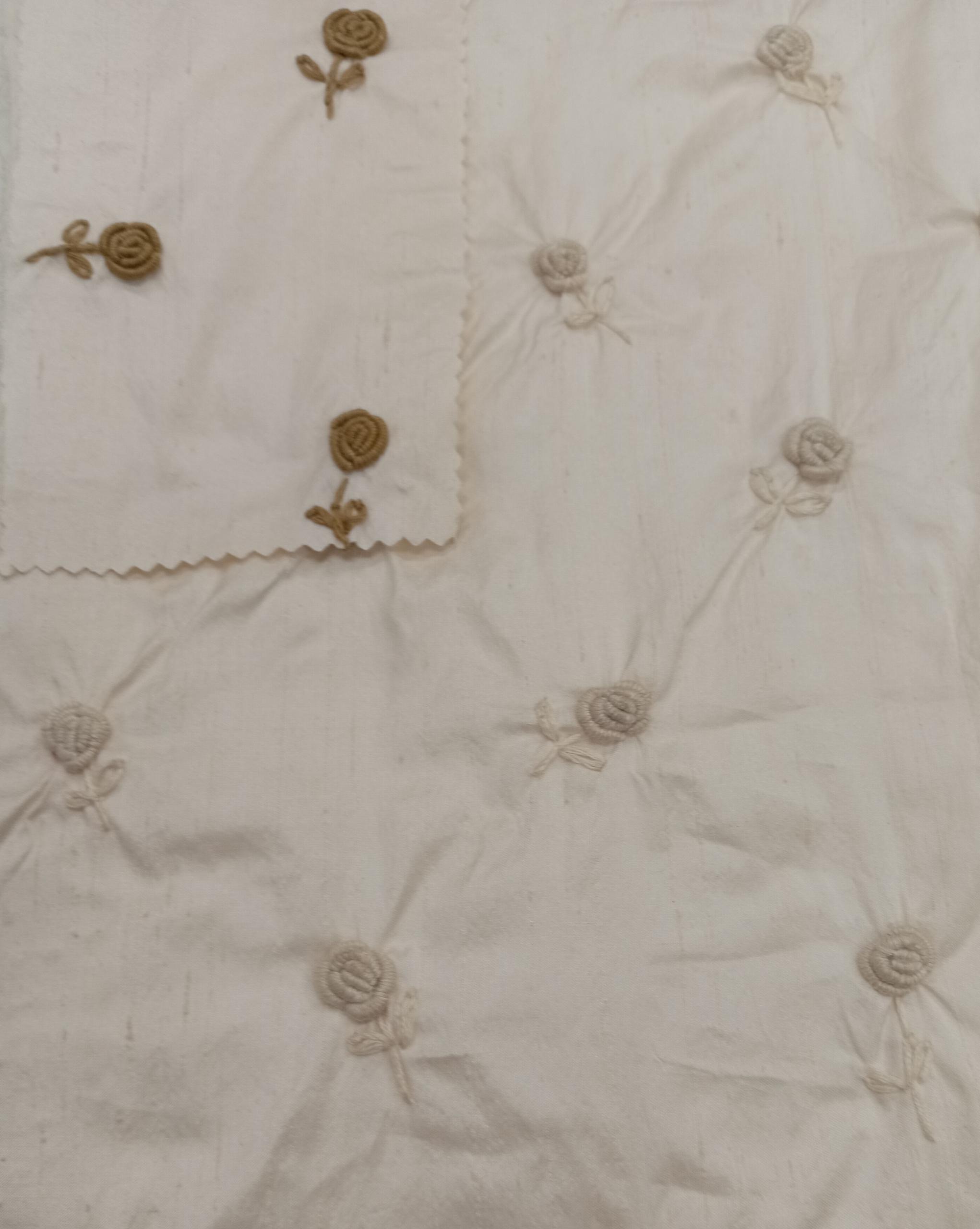 Embroidered Silk Dupion - ME88 - 100% Silk base - Ivory