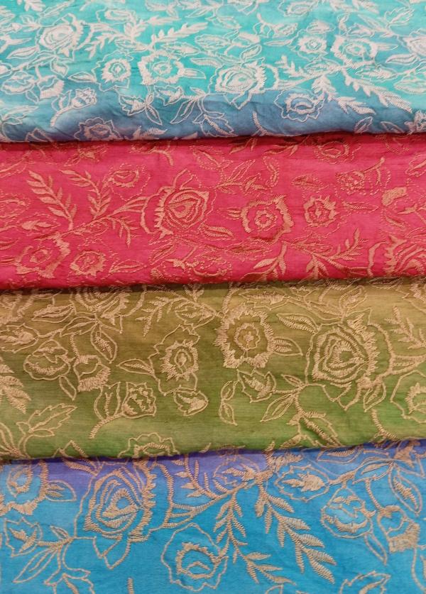 Embroidered Silk Dupion - ME126 - 100% Silk base - 4 cols