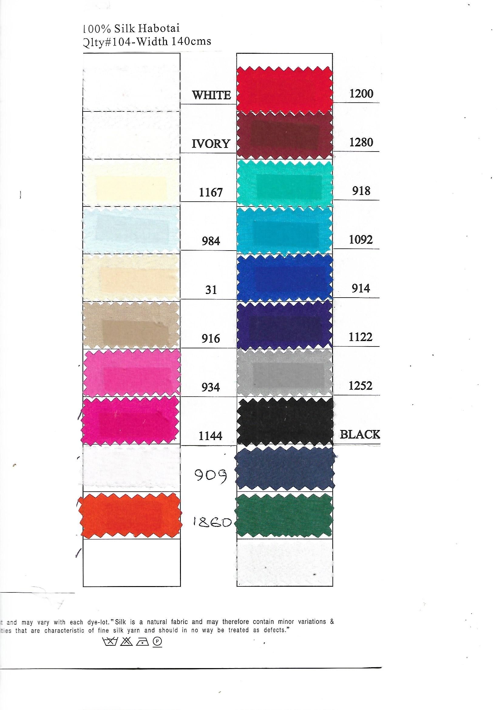 Med Wt Silk Habotai – #104 cols – Silk 100% - 18 cols