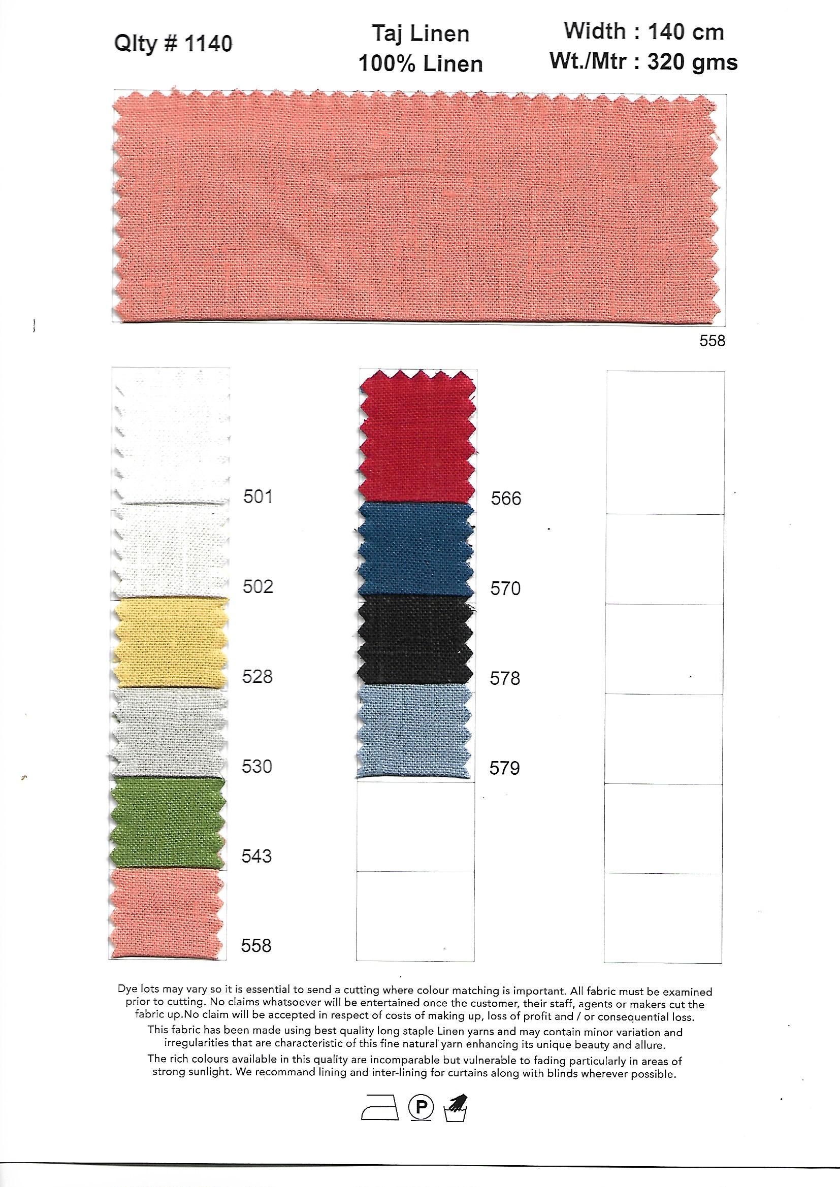Taj Linen – #1140 cols - Linen 100% - 10 cols